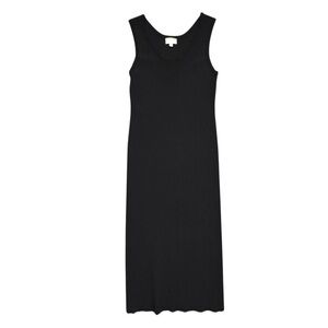 Witchery Rib Knit Bodycon Midi Dress Womens Size 8 Black Scoop Neck Stretchy